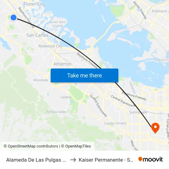 Alameda De Las Pulgas & 26th Ave to Kaiser Permanente - Santa Clara map
