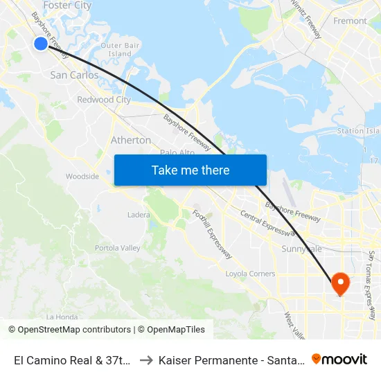 El Camino Real & 37th Ave to Kaiser Permanente - Santa Clara map