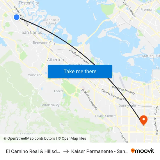 El Camino Real & Hillsdale Blvd to Kaiser Permanente - Santa Clara map