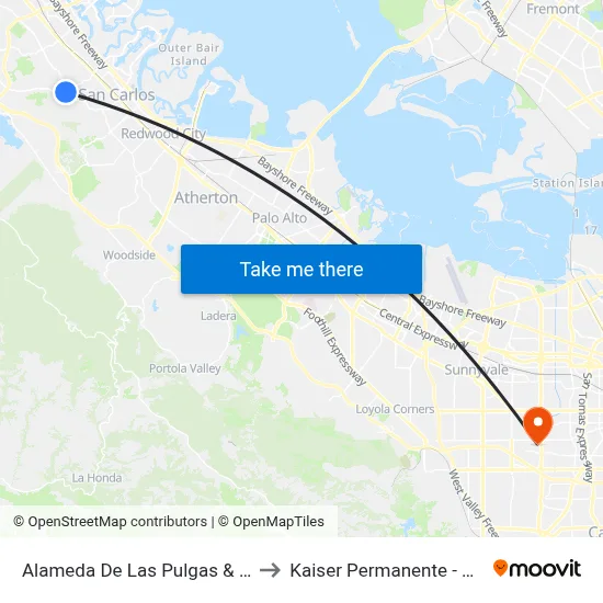Alameda De Las Pulgas & Ralston Ave to Kaiser Permanente - Santa Clara map