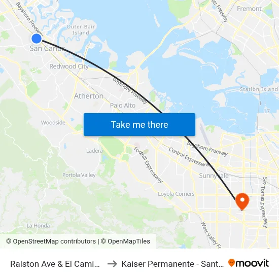 Ralston Ave & El Camino Real to Kaiser Permanente - Santa Clara map