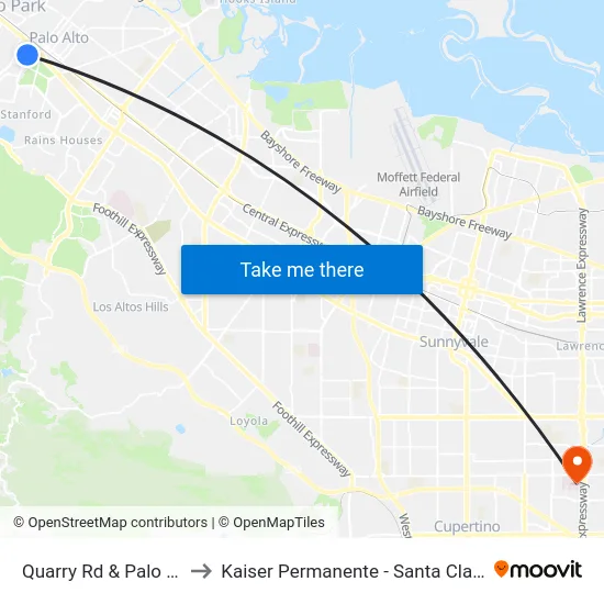Quarry Rd & Palo Dr to Kaiser Permanente - Santa Clara map