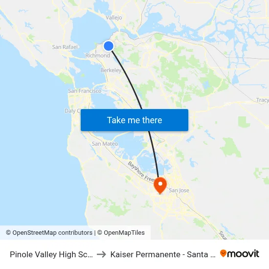 Pinole Valley High School to Kaiser Permanente - Santa Clara map