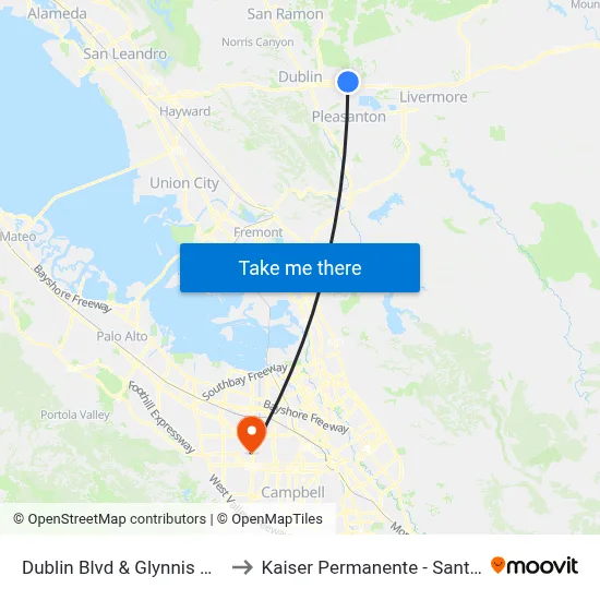 Dublin Blvd & Glynnis Rose Dr to Kaiser Permanente - Santa Clara map