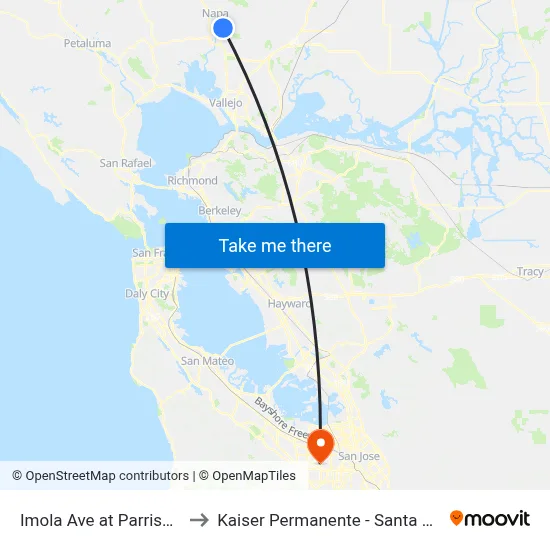 Imola Ave at Parrish Rd to Kaiser Permanente - Santa Clara map