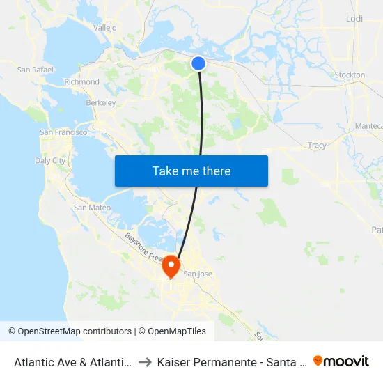 Atlantic Ave & Atlantic Cir to Kaiser Permanente - Santa Clara map