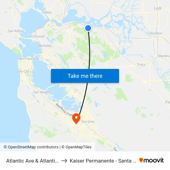 Atlantic Ave & Atlantic Cir to Kaiser Permanente - Santa Clara map