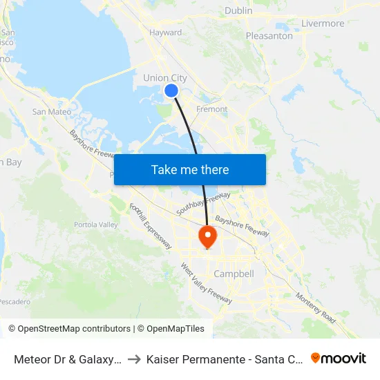 Meteor Dr & Galaxy Dr to Kaiser Permanente - Santa Clara map