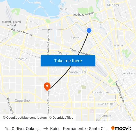 1st & River Oaks (N) to Kaiser Permanente - Santa Clara map