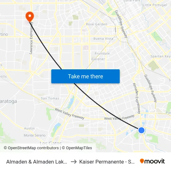 Almaden & Almaden Lake Park (N) to Kaiser Permanente - Santa Clara map