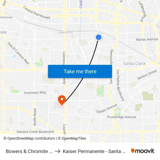 Bowers & Chromite (N) to Kaiser Permanente - Santa Clara map