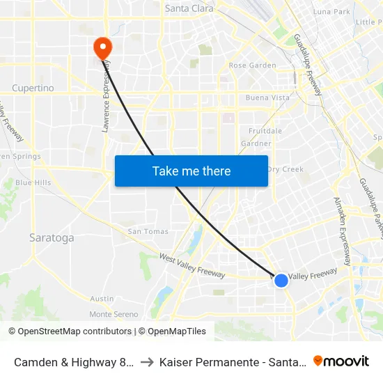 Camden & Highway 85 (N) to Kaiser Permanente - Santa Clara map