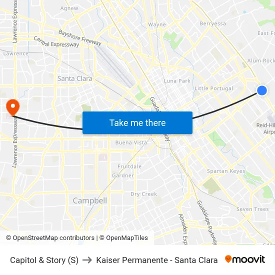 Capitol & Story (S) to Kaiser Permanente - Santa Clara map