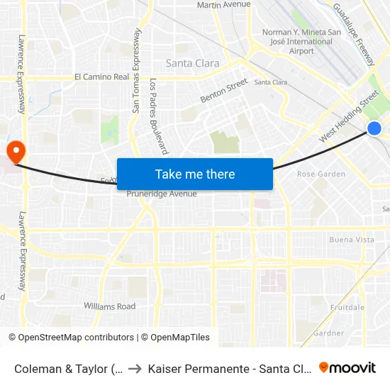 Coleman & Taylor (N) to Kaiser Permanente - Santa Clara map