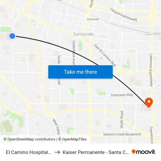 El Camino Hospital (S) to Kaiser Permanente - Santa Clara map
