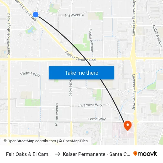 Fair Oaks & El Camino to Kaiser Permanente - Santa Clara map