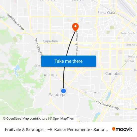 Fruitvale & Saratoga (S) to Kaiser Permanente - Santa Clara map