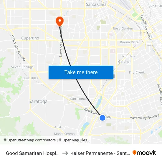 Good Samaritan Hospital (W) to Kaiser Permanente - Santa Clara map