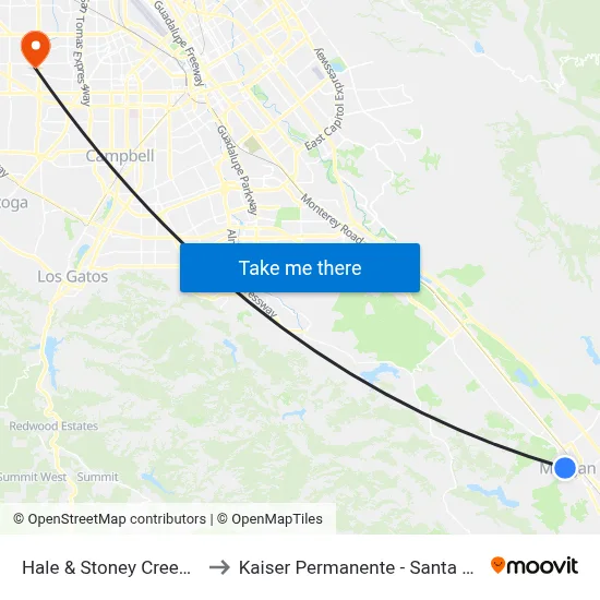 Hale & Stoney Creek (S) to Kaiser Permanente - Santa Clara map