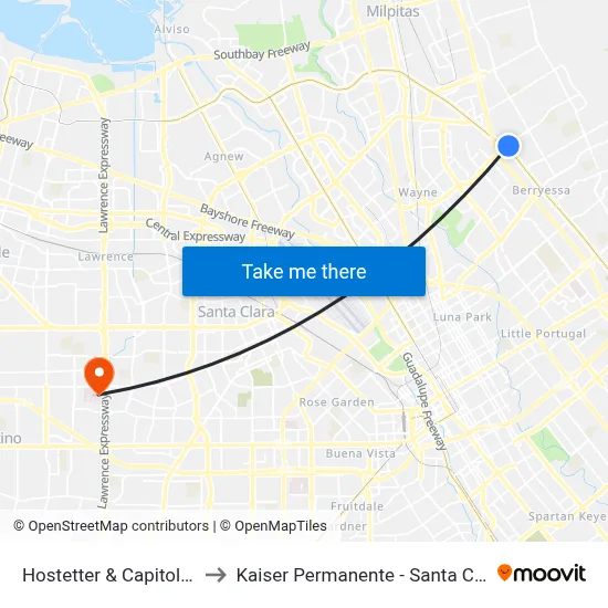 Hostetter & Capitol (E) to Kaiser Permanente - Santa Clara map