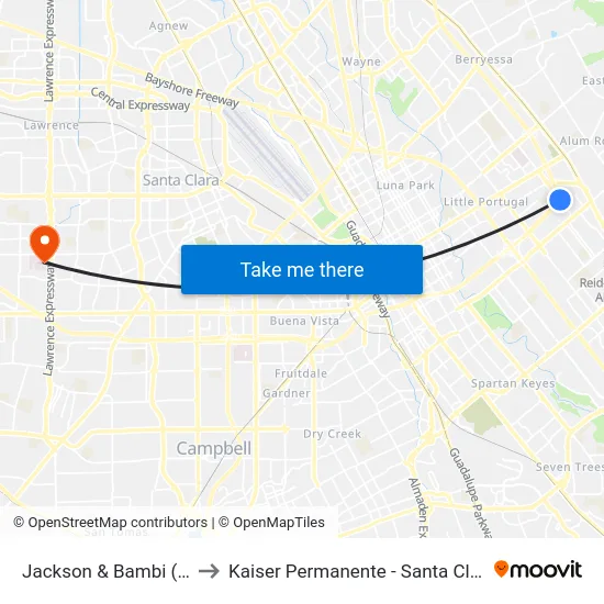 Jackson & Bambi (N) to Kaiser Permanente - Santa Clara map
