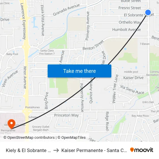 Kiely & El Sobrante (S) to Kaiser Permanente - Santa Clara map