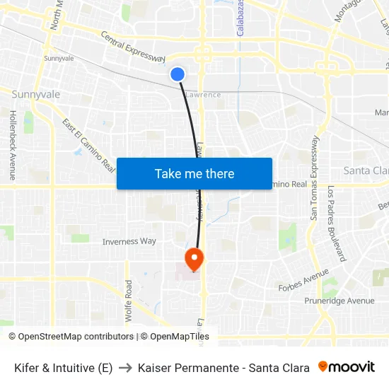 Kifer & Intuitive (E) to Kaiser Permanente - Santa Clara map