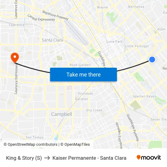 King & Story (S) to Kaiser Permanente - Santa Clara map