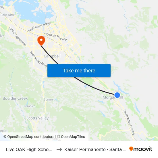 Live OAK High School (E) to Kaiser Permanente - Santa Clara map