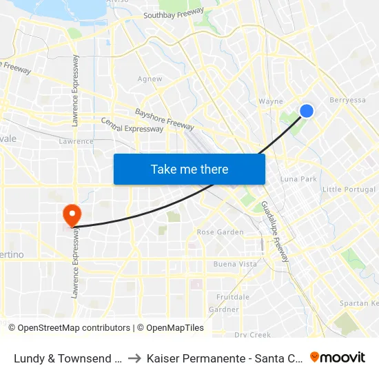 Lundy & Townsend (S) to Kaiser Permanente - Santa Clara map