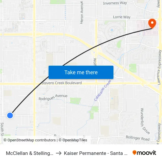 McClellan & Stelling (E) to Kaiser Permanente - Santa Clara map