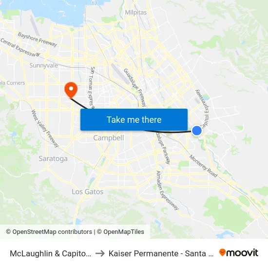 McLaughlin & Capitol (S) to Kaiser Permanente - Santa Clara map
