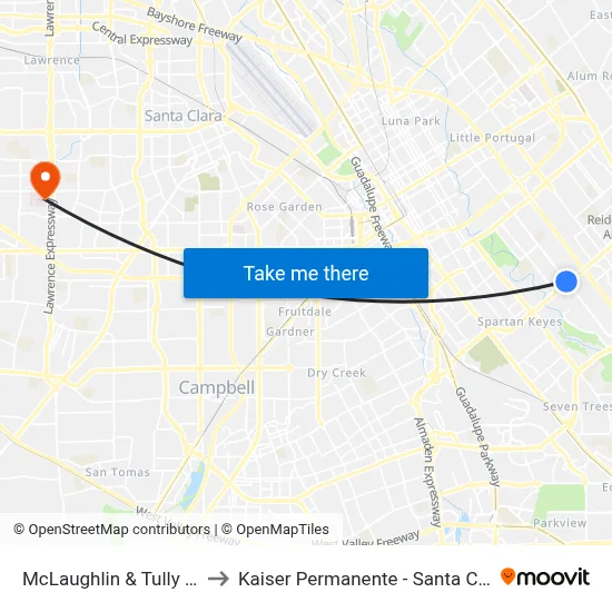 McLaughlin & Tully (N) to Kaiser Permanente - Santa Clara map