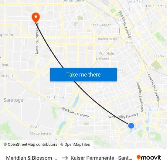 Meridian & Blossom Hill (S) to Kaiser Permanente - Santa Clara map