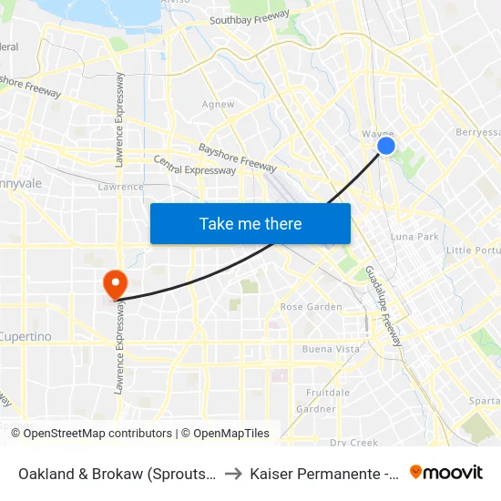 Oakland & Brokaw (Sprouts @ Brokaw) (S) to Kaiser Permanente - Santa Clara map