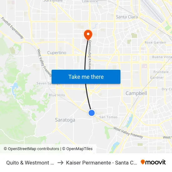 Quito & Westmont (N) to Kaiser Permanente - Santa Clara map