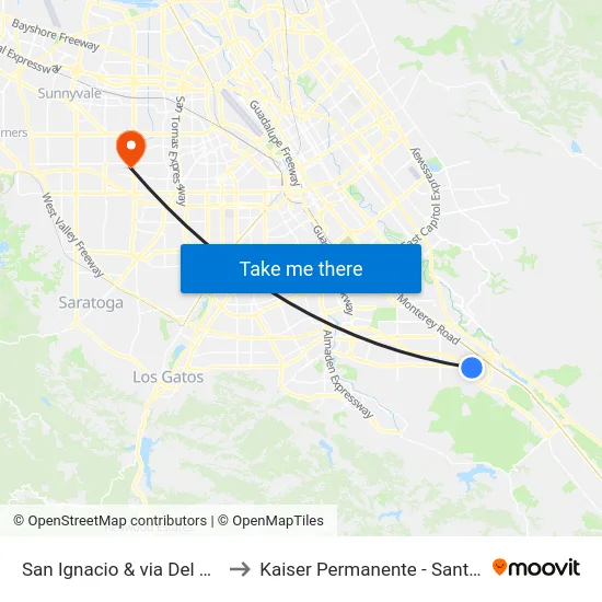 San Ignacio & via Del Oro (N) to Kaiser Permanente - Santa Clara map
