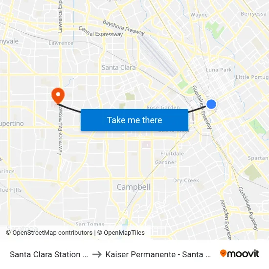 Santa Clara Station (N) to Kaiser Permanente - Santa Clara map