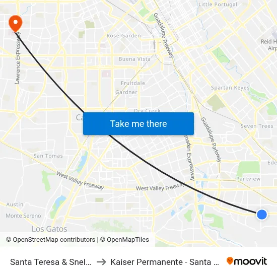 Santa Teresa & Snell (E) to Kaiser Permanente - Santa Clara map