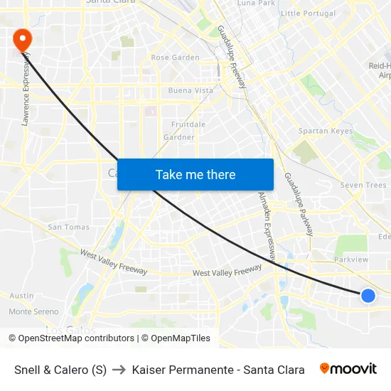 Snell & Calero (S) to Kaiser Permanente - Santa Clara map