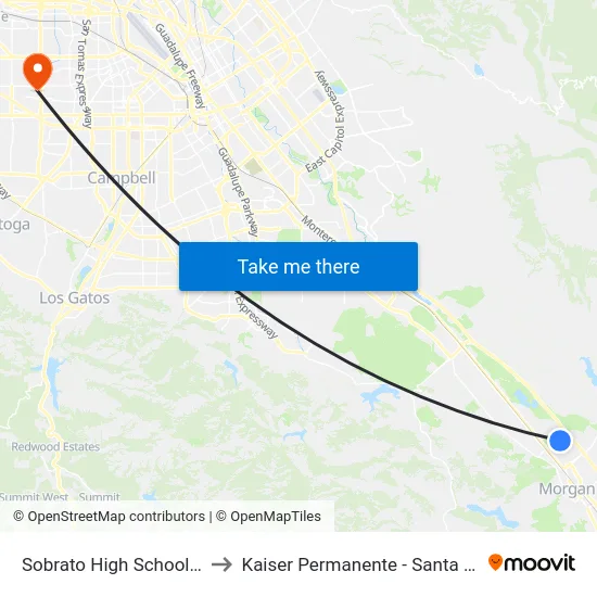 Sobrato High School (W) to Kaiser Permanente - Santa Clara map