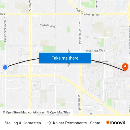 Stelling & Homestead (S) to Kaiser Permanente - Santa Clara map