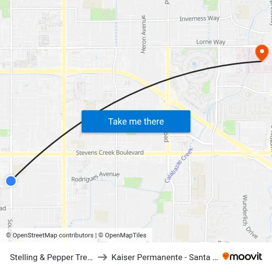Stelling & Pepper Tree (S) to Kaiser Permanente - Santa Clara map