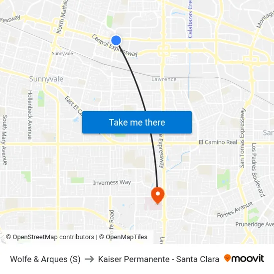 Wolfe & Arques (S) to Kaiser Permanente - Santa Clara map