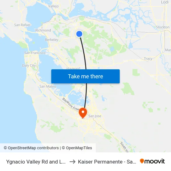 Ygnacio Valley Rd and Lennon Ln to Kaiser Permanente - Santa Clara map