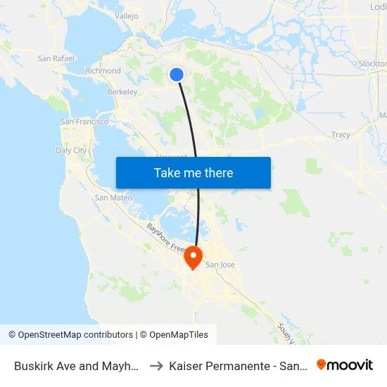 Buskirk Ave and Mayhew Way to Kaiser Permanente - Santa Clara map
