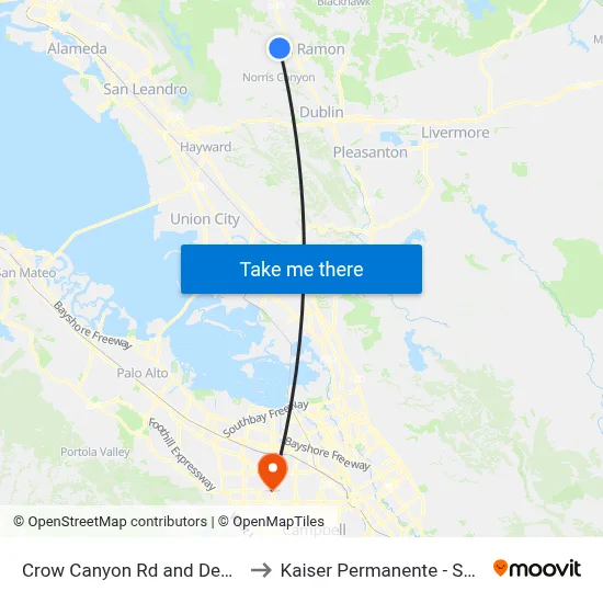 Crow Canyon Rd and Deerwood Rd to Kaiser Permanente - Santa Clara map