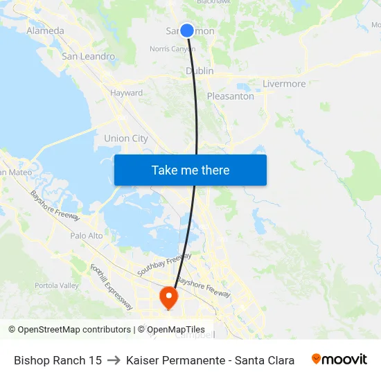 Bishop Ranch 15 to Kaiser Permanente - Santa Clara map