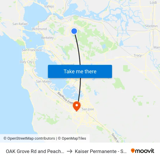 OAK Grove Rd and Peach Willow Ln to Kaiser Permanente - Santa Clara map