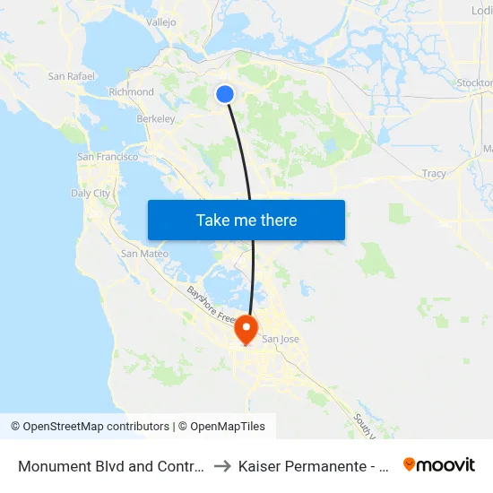 Monument Blvd and Contra Costa Blvd to Kaiser Permanente - Santa Clara map